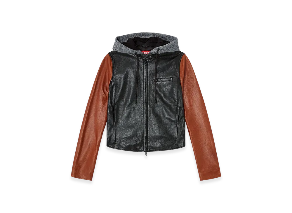 Diesel L-Ouder Colour-Block Leather Jacket "Black Brown"