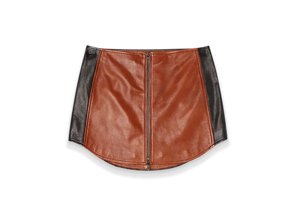Diesel L-Ollipop Mini Skirt In Color-Block Leather "Brown"
