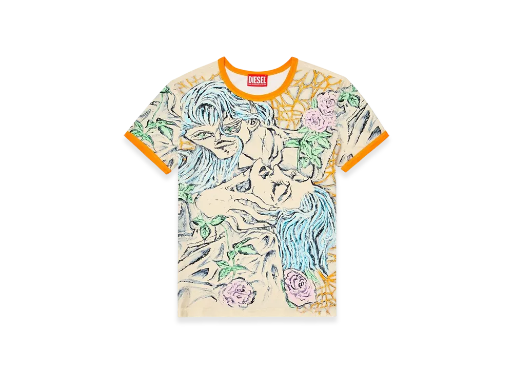 Diesel T-Uncutie-Long-Q2 T-Shirt With Tattoo Print "Beige"