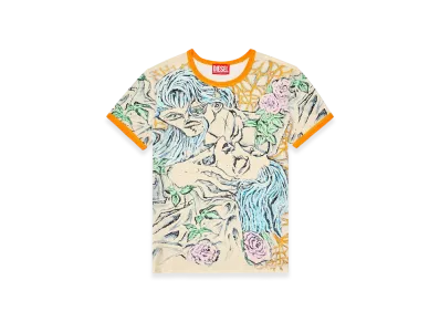 Diesel T-Uncutie-Long-Q2 T-Shirt With Tattoo Print "Beige"