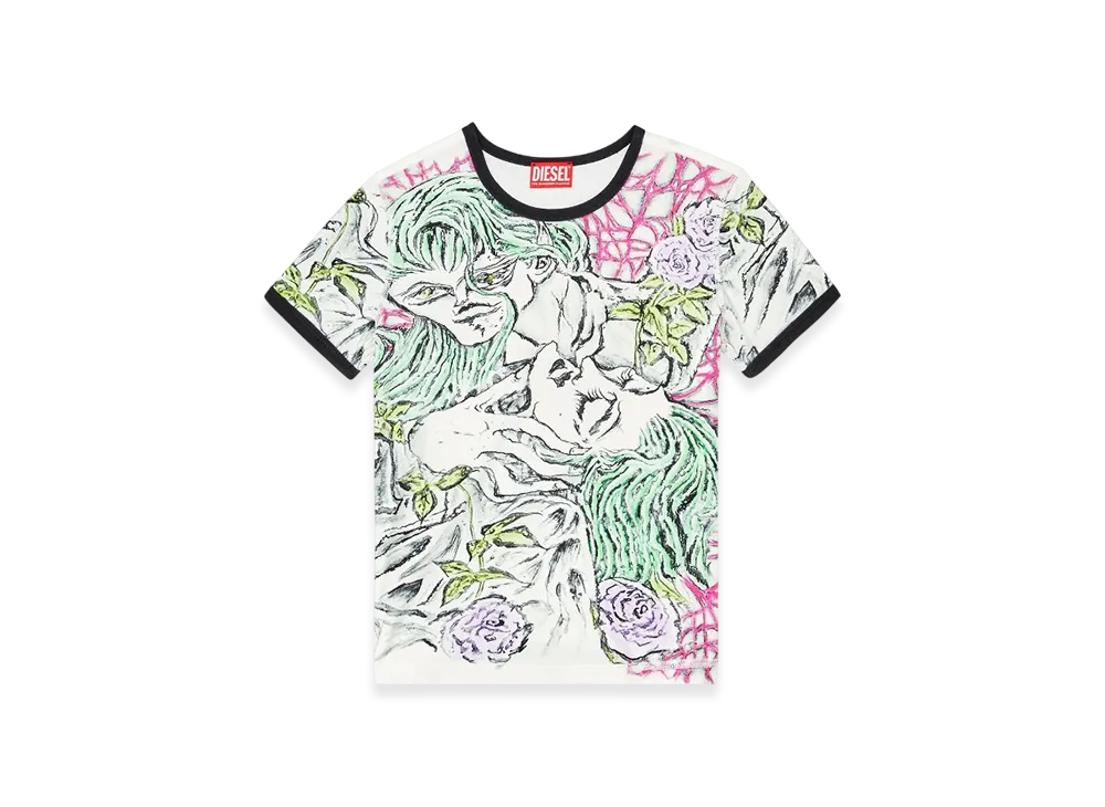 Diesel T-Uncutie-Long-Q2 T-Shirt With Tattoo Print "White"