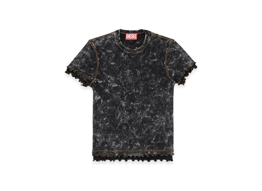 Diesel T-Flu Marbled T-Shirt With Ruffled Trims "Black"