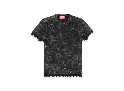 Diesel T-Flu Marbled T-Shirt With Ruffled Trims "Black"