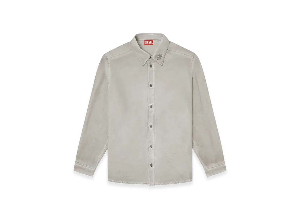 Diesel S-Leon Fluid Crinkled Shirt With Logo Collar "Gray"