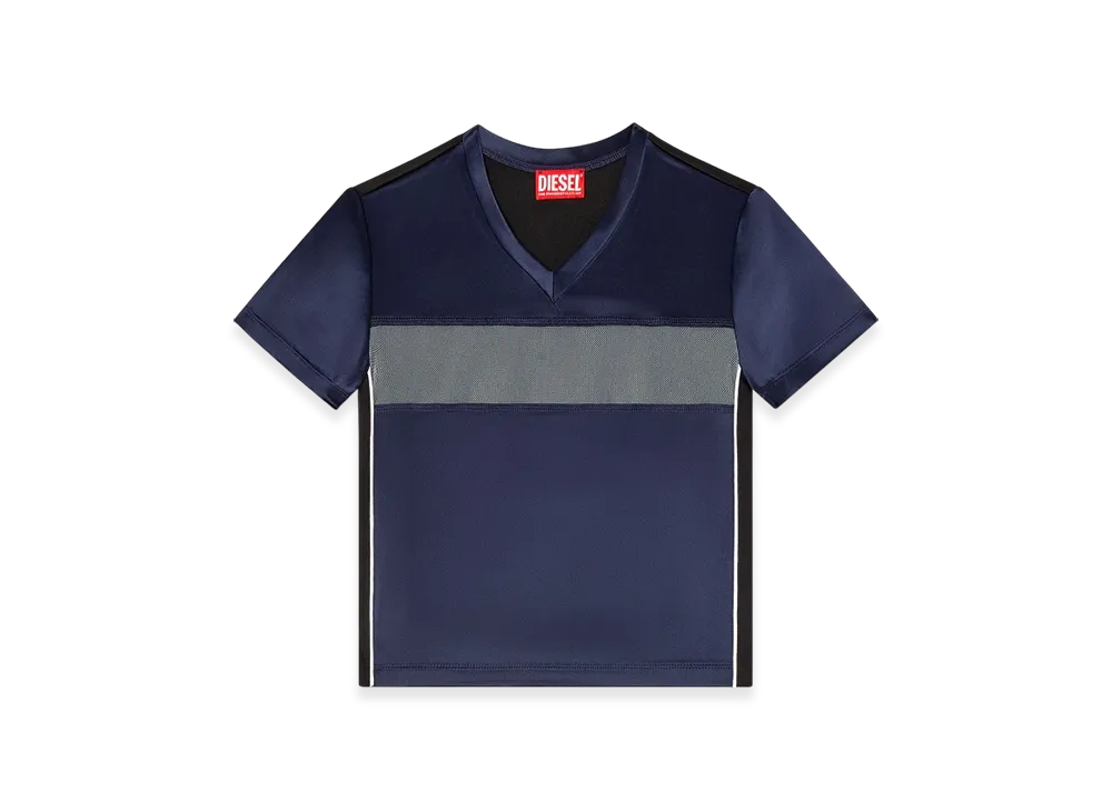 Diesel T-Race Cropped T-Shirt In Satin Knit And Tulle "Dark Blue"