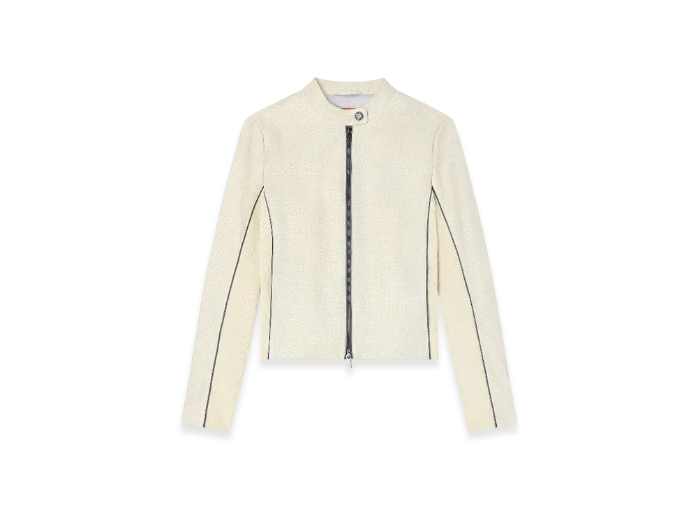 Diesel L-Ibra Biker Jacket In Perforated Stretch Leather "White"