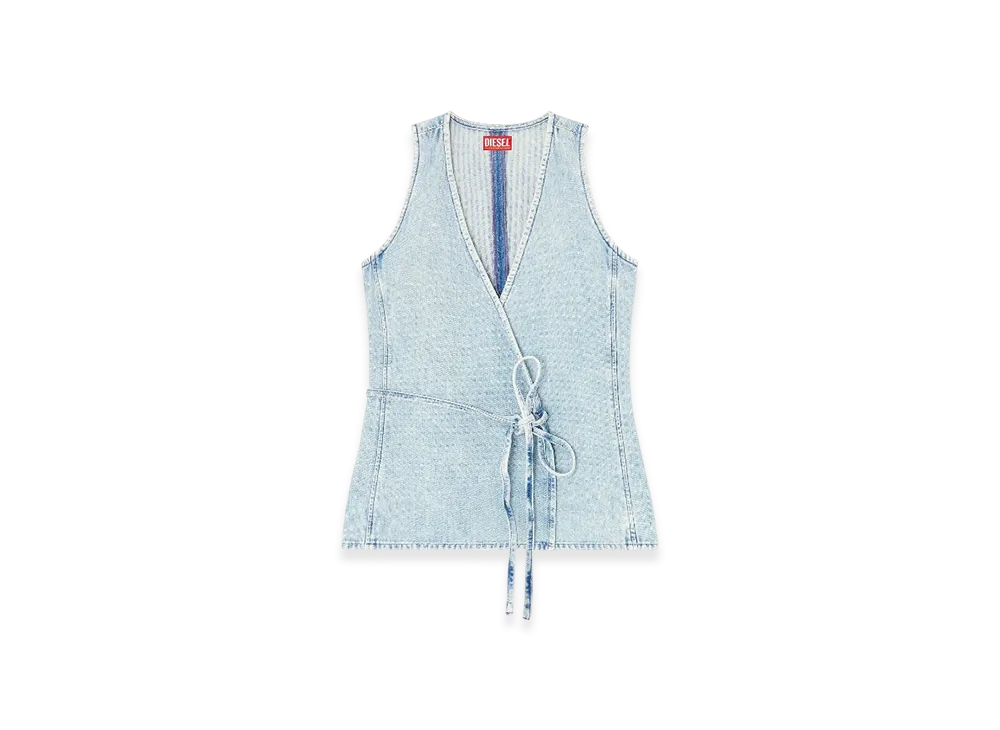 Diesel De-Vern Wrap Top In Herringbone Denim "Light Blue"