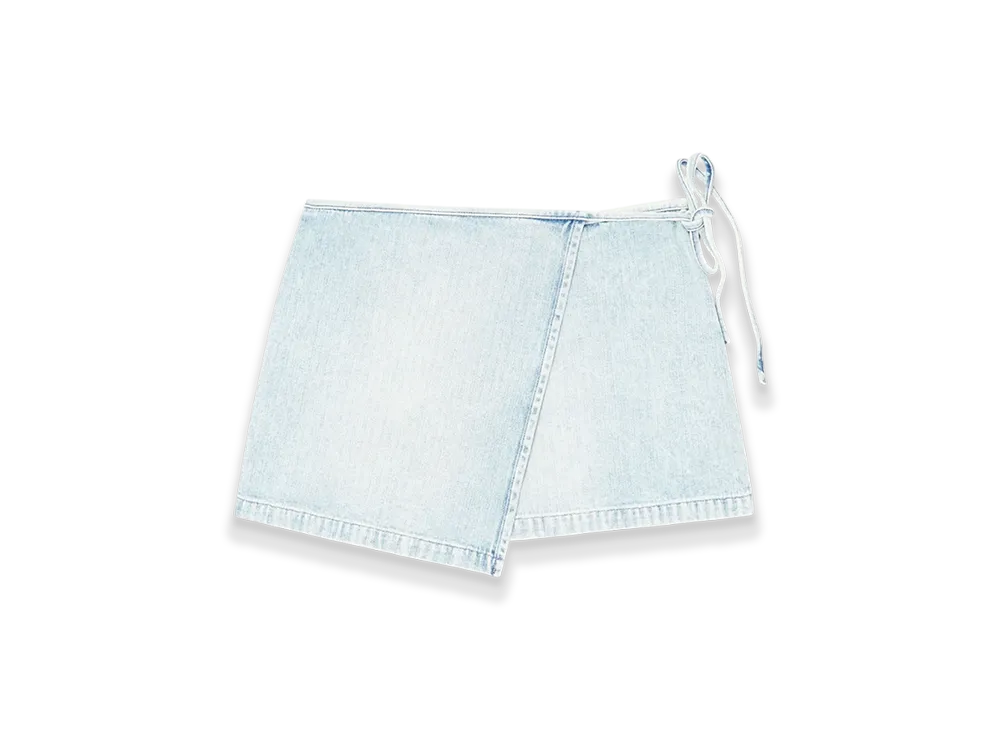 Diesel De-Lem-Mini Short Wrap Skirt In Herringbone Denim "Light Blue"