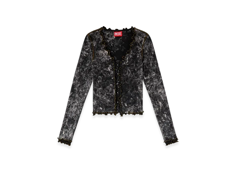 Diesel T-Flux Marbled Buttoned Top With Ruffles "Black"