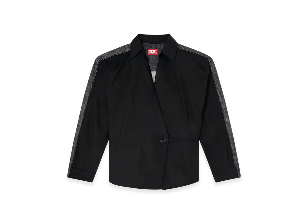 Diesel C-Delphi-Den Wrap Shirt In Poplin And Denim "Black"