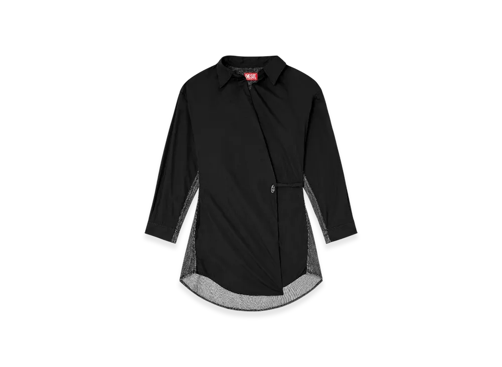 Diesel D-Elphi-Den Wrap Shirt Dress In Poplin And Denim "Black"