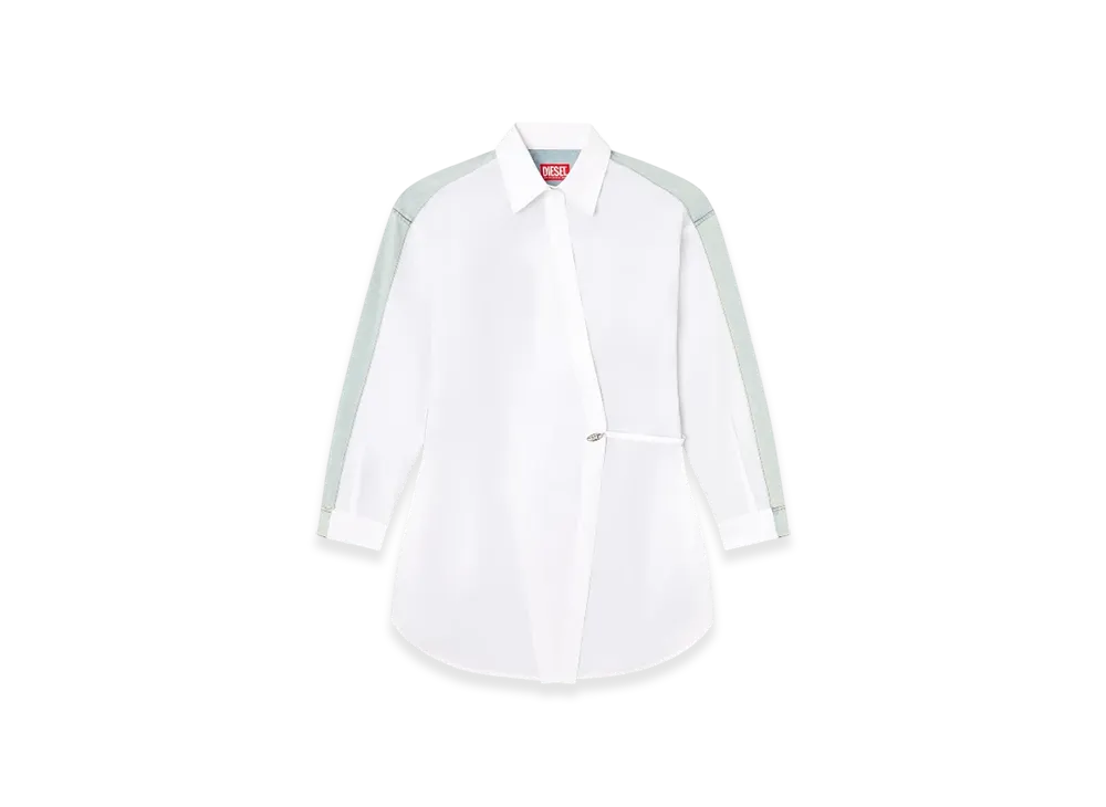 Diesel D-Elphi-Den Wrap Shirt Dress In Poplin And Denim "White"