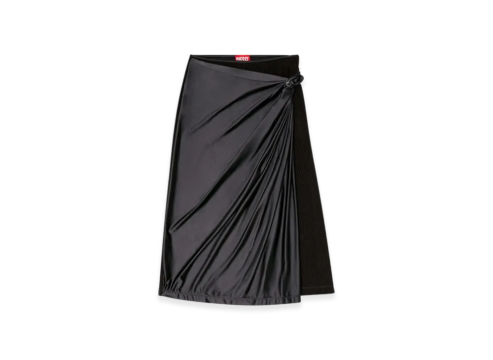 Diesel O-Silv Draped Midi Skirt With Chintz Finish "Black"