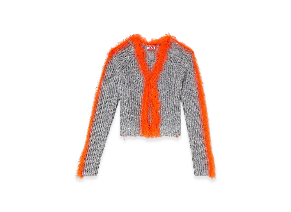 Diesel M-Tanita Ribbed Cardigan With Fuzzy Trims "Gray Orange"