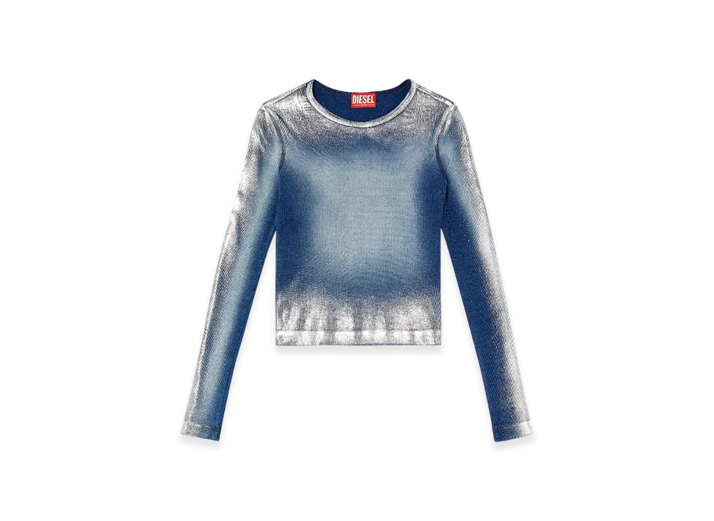 Diesel T-Banes-Nc-Q1 Faded Metallic Long-Sleeve T-Shirt "Blue"