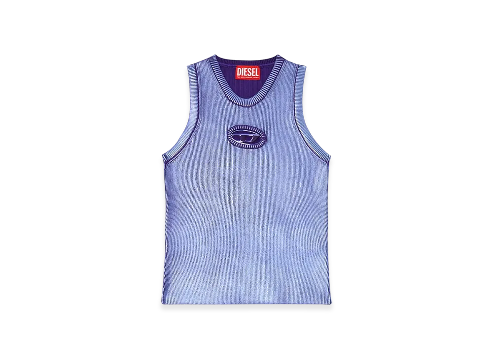 Diesel M-Caddix-Top-M Tank Top In Metallic Ribbed Knit "Violet"