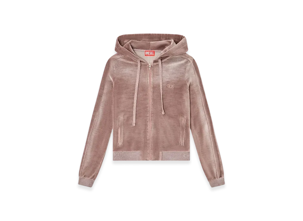 Diesel F-Ely-Q1 Zip-Up Hoodie In Faded Chenille "Pink White"
