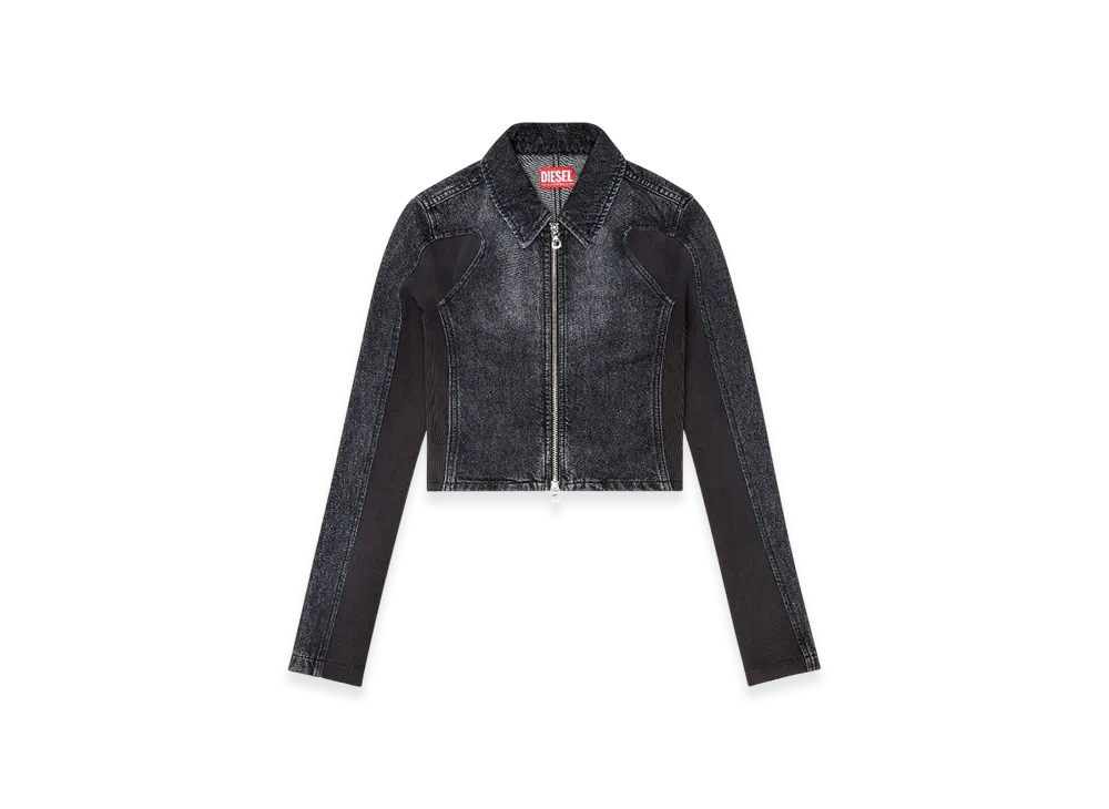 Diesel De-Sylen-S Short Denim Jacket With Ribbed Inserts "Black"