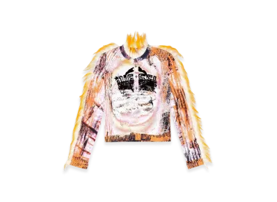 Diesel T-Astris Cropped Henley Top With Fuzzy Trims "White Orange"