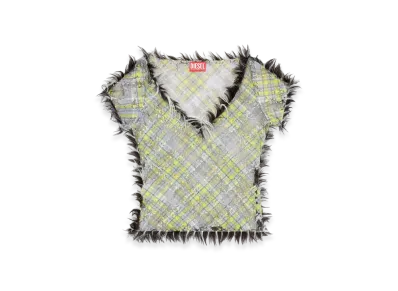 Diesel T-Uffy Cropped Top In Fuzzy Devore Check Tulle "Black Green"