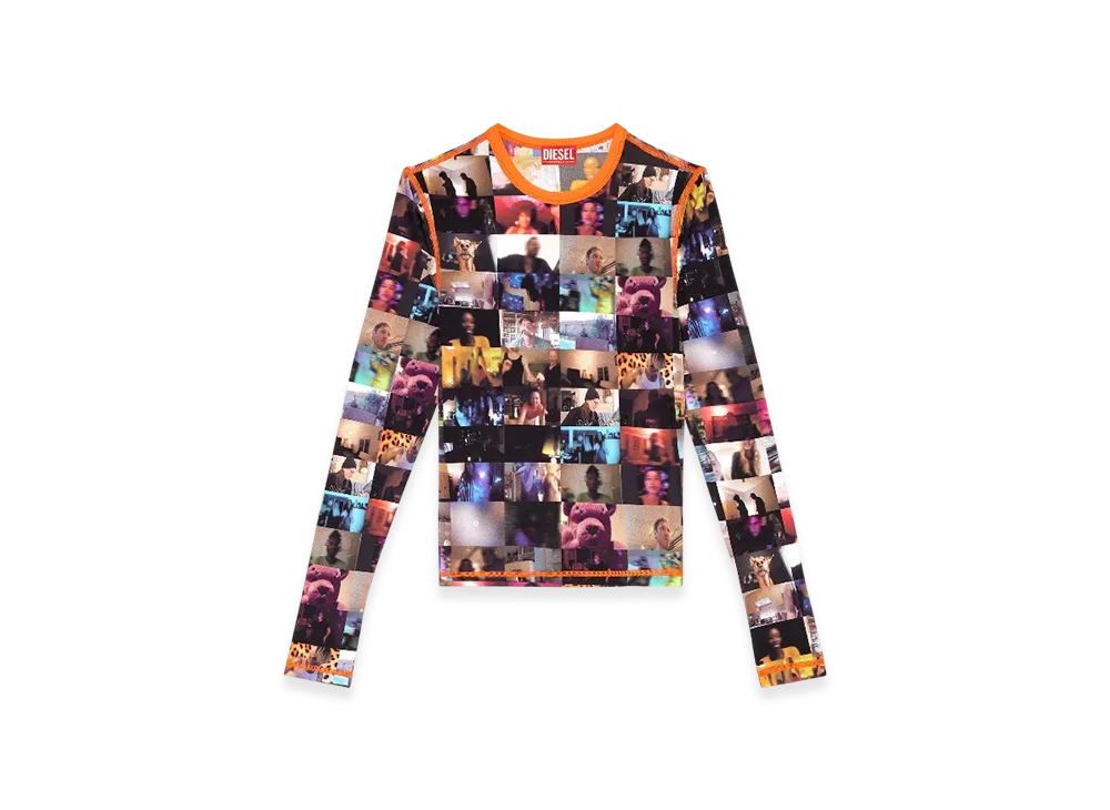 Diesel T-Crau Stretch Jersey Top With Livestream Print "Black Orange"