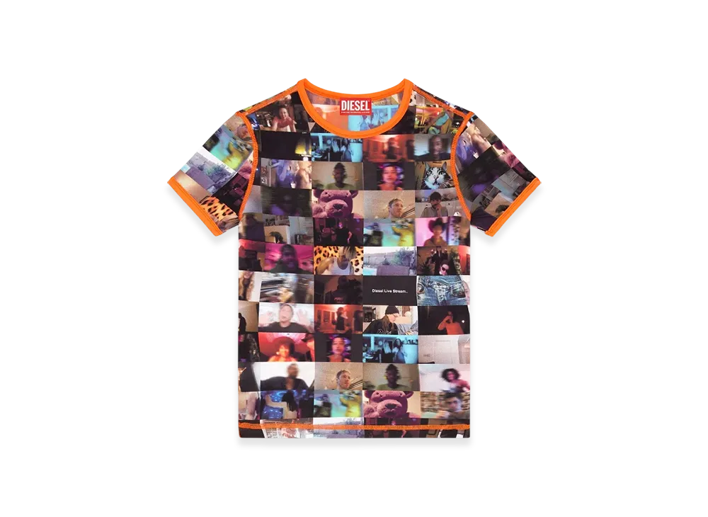 Diesel T-Uncall Stretch Jersey Top With Livestream Print "Black Orange"
