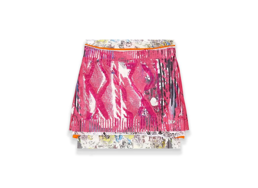 Diesel O-Peony Layered Miniskirt With Peony Pop Print "Pink White"