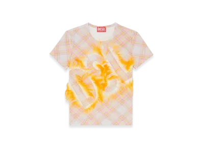 Diesel T-Unfury Check Top With Fuzzy Logo "Pink Orange"