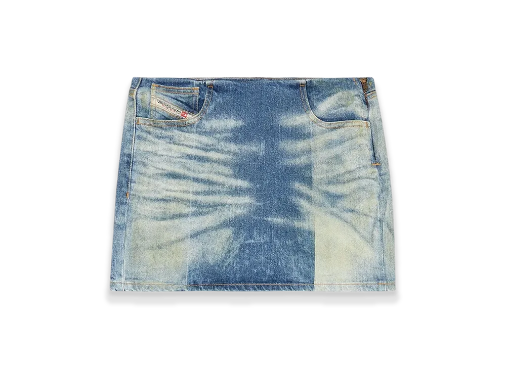 Diesel De-Pra-Mini-Fsf Denim Miniskirt With Solarised Folds "Medium Blue"