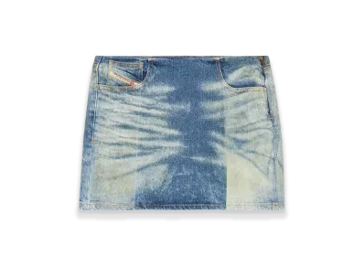 Diesel De-Pra-Mini-Fsf Denim Miniskirt With Solarised Folds "Medium Blue"