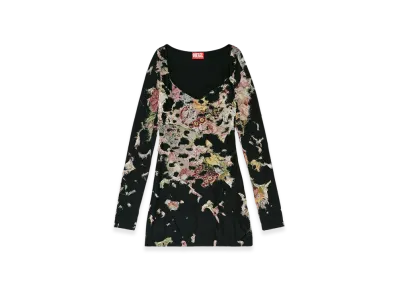 Diesel D-Floci Burnout Mini Dress In Floral Viscose "Black"