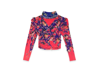 Diesel T-Floyal Puff-Sleeve Scarf Neck Top With Devore "Pink Violet"