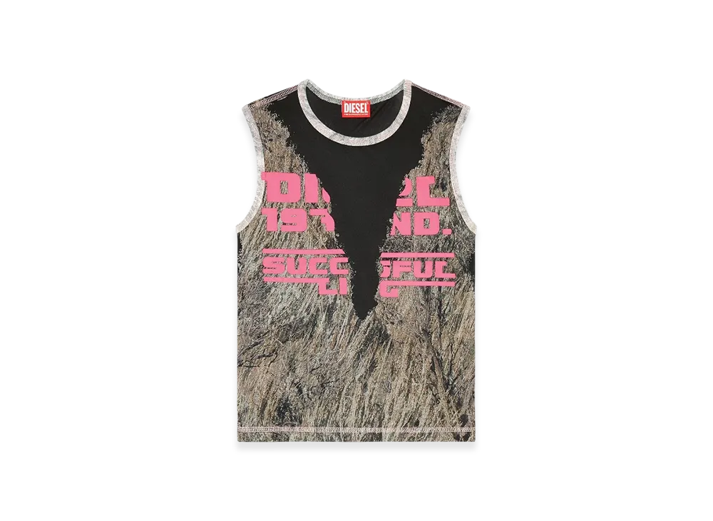 Diesel T-Melya Camo Tank Top With Devore Sweat Stains "Pink Gray"