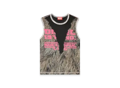 Diesel T-Melya Camo Tank Top With Devore Sweat Stains "Pink Gray"