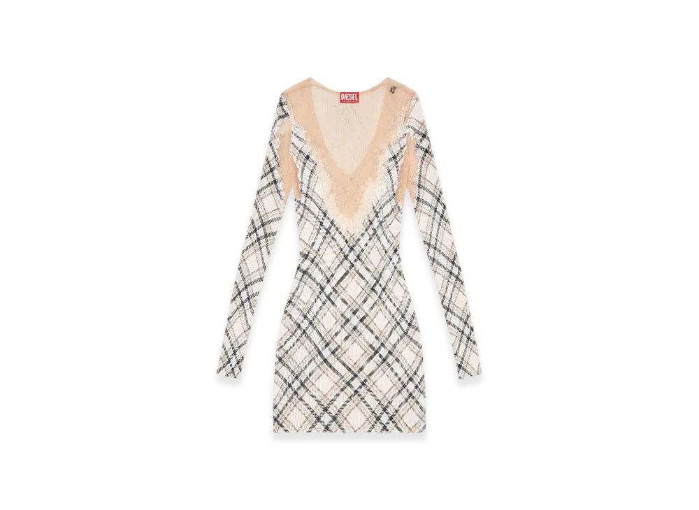 Diesel M-Euripide Checked Mini Dress With Devore Sweat Stains "Gray White"