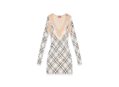Diesel M-Euripide Checked Mini Dress With Devore Sweat Stains "Gray White"