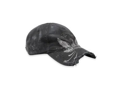 Diesel C-Fenix Distressed Baseball Cap With Phoenix Print "Black"