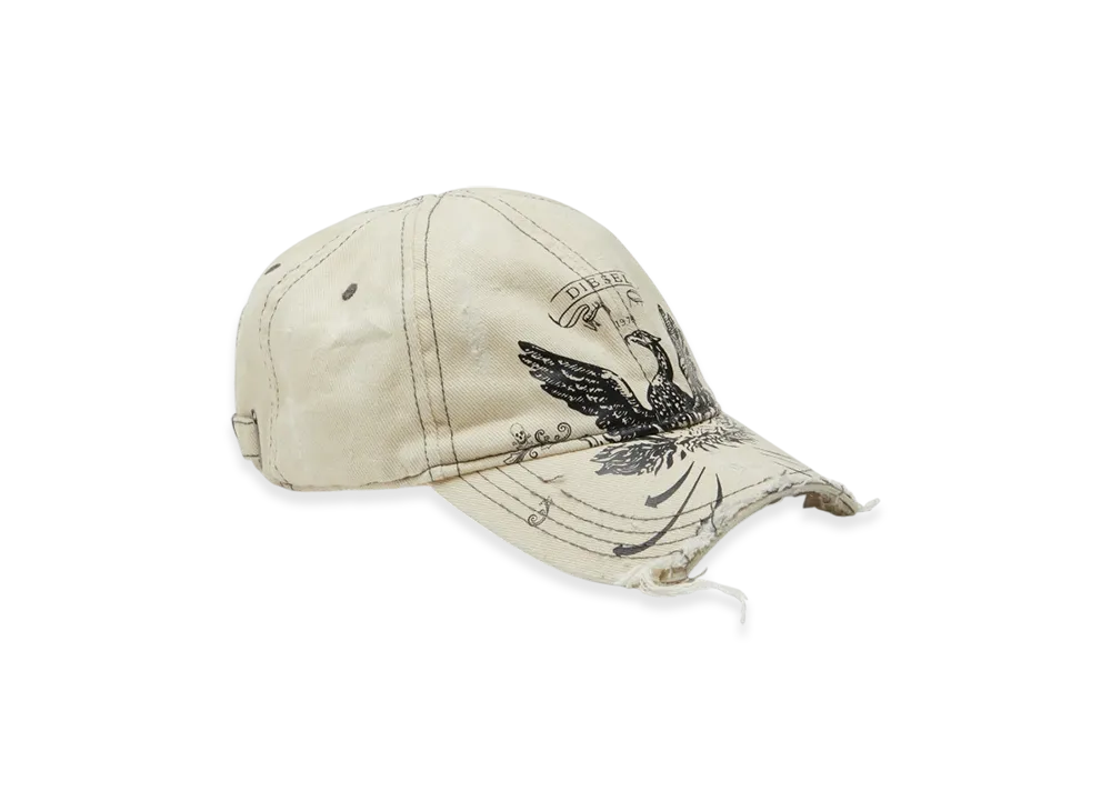 Diesel C-Fenix Distressed Baseball Cap With Phoenix Print "White"