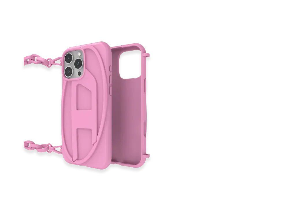 Diesel 60178 Moulded Case Oval D Chain Case For Ip 16 Pro Max "Pink White"