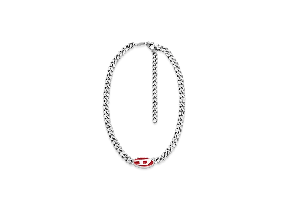 Diesel Dx1446 Red Enamel Chain Necklace "Silver"