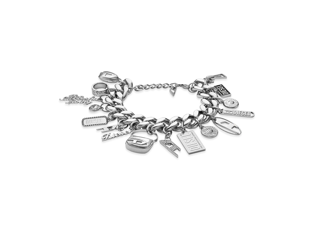 Diesel Dx1523 Jewel Stainless Steel Charm Chain Bracelet "Silver"