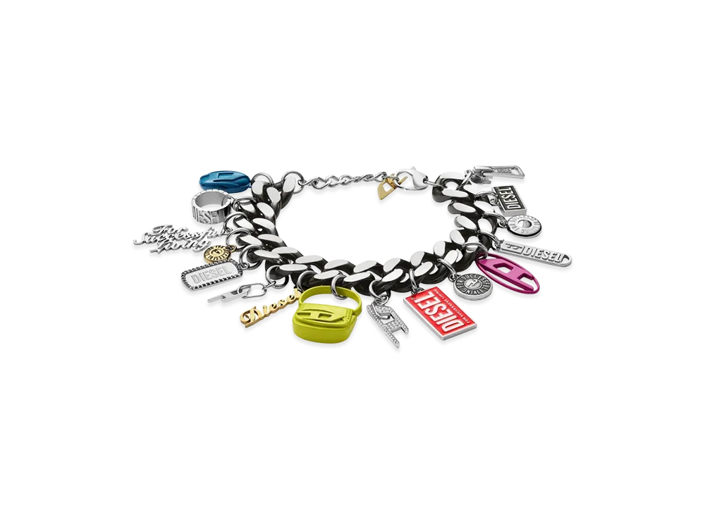Diesel Dx1524 Jewel Black Stainless Steel Charm Chain Bracelet "Multicolor"