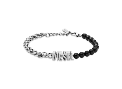 Diesel Dx1541040 Jewel Black Agate Beaded Chain Bracelet "Silver Black"