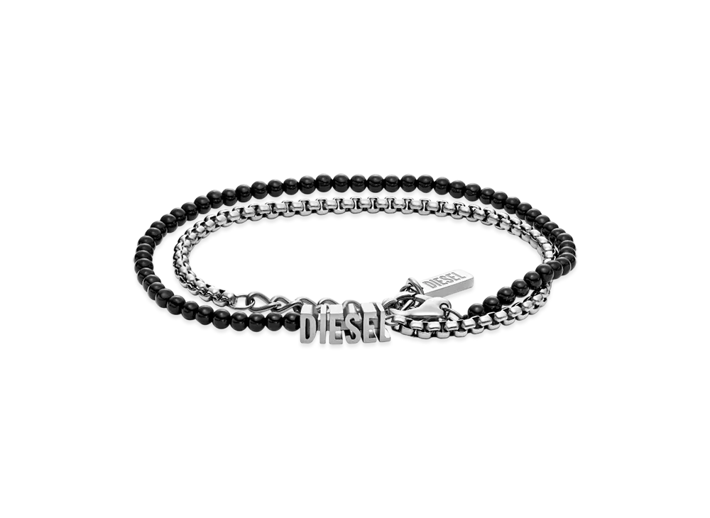 Diesel Dx1542040 Jewel Black Agate Beaded Wrap Bracelet "Silver Black"