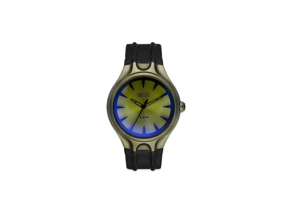 Diesel Dz2218 Watch Streamline Three-Hand Black Leather Watch "Black Green"