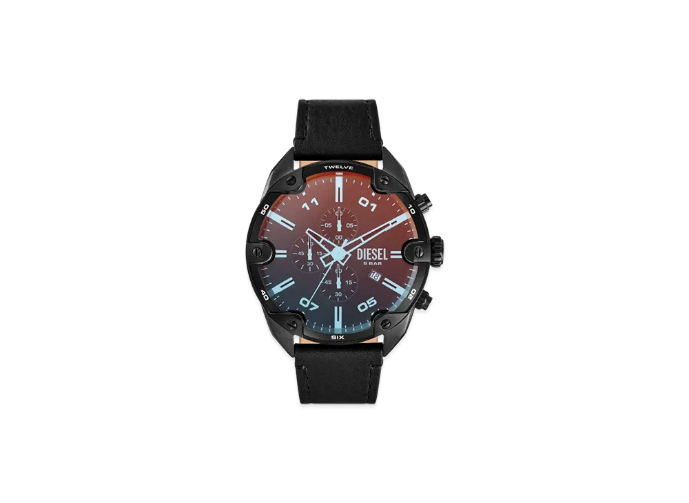 Diesel Dz4667 Spiked Chronograph Black Leather Watch "Black"