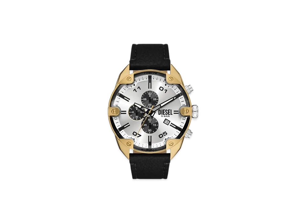 Diesel Dz4671 Watch Spiked Chronograph Black Leather Watch "Black"