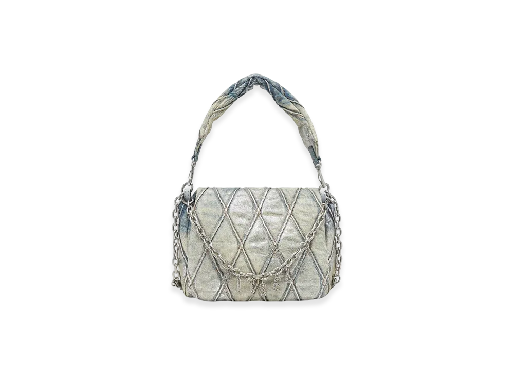 Diesel Charm-D Shoulder M Charm-D M-Shoulder Bag In Metallic Quilted Denim "Light Blue"