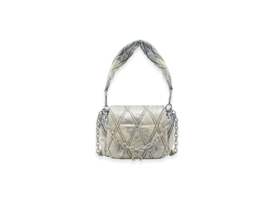 Diesel Charm-D Shoulder S Charm-D S-Small Shoulder Bag In Metallic Quilted Denim "Silver Blue"