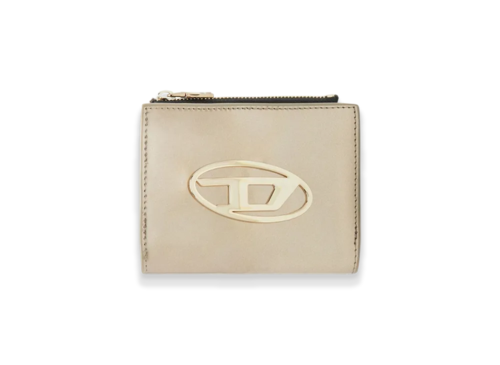 Diesel Bi-Fold Zip Cow Leather Bifold Wallet "Beige"